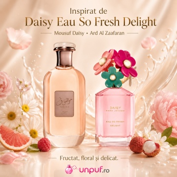 Parfum Arăbesc Ard Al Zaafaran Mousuf Daisy 100 ml, Apă de Parfum Damă, Inspirat Daisy Eau So Fresh Delight, Aromă Floral Fructată Fresh cu Bergamotă, Condimente, Șofran, Iasomie, Lemn de Santal, Trandafir, Oud, Ambră, Mosc și Vanilie - Img 8