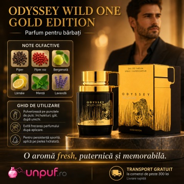 Parfum Arăbesc Armaf Odyssey Wild One Gold Edition 100 ml, Apă de Parfum Bărbat, Aromă Oriental Ambrată, Fresh, Condimentată și Elegantă, Inspirată de Sauvage - Img 9