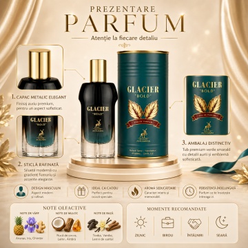 Parfum Arăbesc Bărbat Glacier Bold Maison Alhambra 100 ml, Apă de Parfum, Aromă Lemnos Aromatică Inspirată de Le Beau Le Parfum, cu Bergamotă, Ananas, Iris, Ghimbir, Nucă de Cocos, Lemn, Ambră, Boabe de Tonka, Vanilie și Lemn de Santal - Img 3
