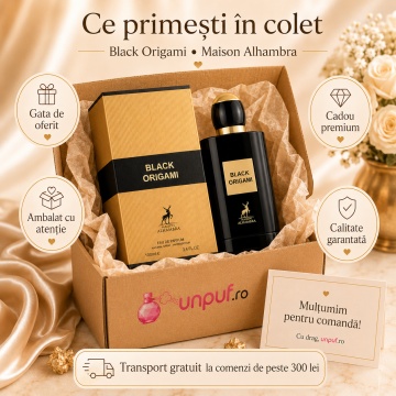 Parfum Arăbesc Black Origami Maison Alhambra 100 ml, Apă de Parfum Unisex, Damă și Bărbat, Inspirat Black Orchid Tom Ford, Aromă Oriental Florală cu Trufe, Ylang Ylang, Coacăze Negre, Gardenie, Iasomie, Orhidee, Ciocolată, Vanilie, Tămâie, Ambră și Mosc A - Img 4