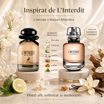 Parfum Arăbesc Damă Intrude Maison Alhambra 100 ml, Apă de Parfum, Inspirat de L’Interdit Givenchy, Aromă Oriental Florală cu Pară, Bergamotă, Floare de Portocal, Iasomie, Tuberoză, Vanilie, Ambroxan, Paciuli și Vetiver - Img 8
