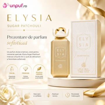 Parfum Arăbesc Elysia Sugar Patchouli Fragrance World 100 ml, Apă de Parfum Damă, Aromă Gourmand Patchouli Dulce cu Fructe Roșii, Bergamotă, Zahăr Brun, Tonka, Caramel, Flori Albe, Patchouli, Ambră, Mosc și Vanilie - Img 9