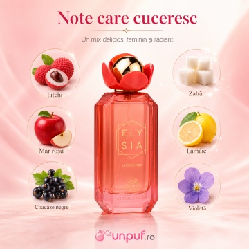 Parfum Arăbesc Fragrance World Elysia Lychee Fizz 100 ml, Apă de Parfum Damă, Aromă Fructată și Proaspătă cu Litchi, Măr Roșu, Coacăze Negre, Zahăr, Lămâie, Violetă, Citrice, Flori Albe, Lavandă, Ambră și Mosc - Img 8