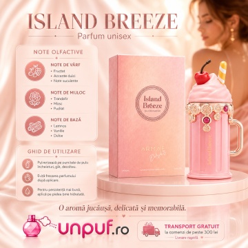 Parfum Arăbesc Island Breeze Armaf 100 ml, Apă de Parfum Damă, Aromă Acvatic Tropical Proaspătă, Ananas, Bergamotă, Cocos, Flori Acvatice, Iasomie, Mosc Alb și Vanilie, Inspirată de Eden Sparkling Lychee - Img 9