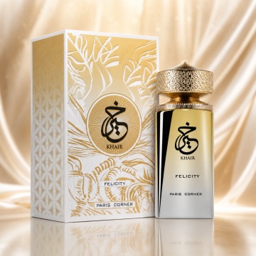 Parfum Arăbesc Khair Felicity Paris Corner 100 ml, Apă de Parfum Damă, Aromă Orientală, Elegantă, Florală și Dulce, cu Șampanie, Coacăză Neagră, Frezie, Iasomie, Trandafir, Mosc, Vanilie și Zahăr, Inspirată de The Wedding Silk Santal 36 Kayali