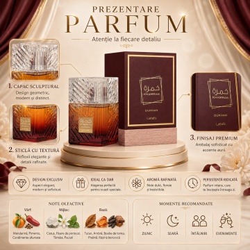 Parfum Arăbesc Khamrah Dukhan Lattafa 100 ml, Apă de Parfum Unisex Damă și Bărbat - Img 3