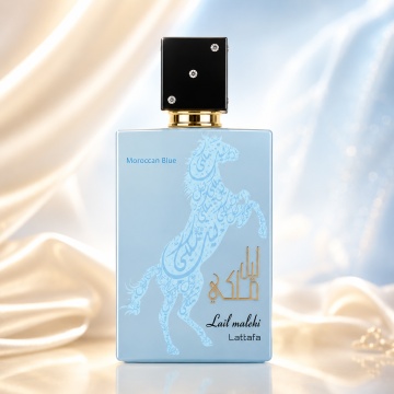 Parfum Arăbesc Lail Maleki Moroccan Blue Lattafa 100 ml, Apă de Parfum Bărbat, Aromă Lemnos Aromatică cu Bergamotă, Citrice, Ambră, Mosc, Note Florale, Oud, Lemn de Santal și Paciuli - Img 2