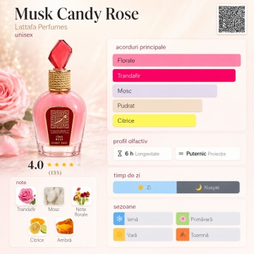 Parfum Arăbesc Lattafa Candy Rose 100 ml, Apă de Parfum Damă, Aromă Florală cu Trandafir, Mosc și Ambră - Img 4