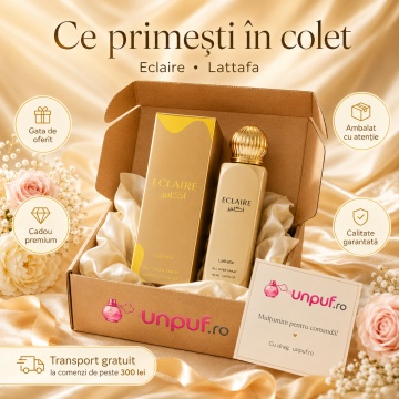 Parfum Arăbesc Lattafa Eclaire All Over Spray 150 ml, Spray de Păr și Corp Damă, Aromă Dulce cu Caramel, Vanilie și Mosc - Img 4
