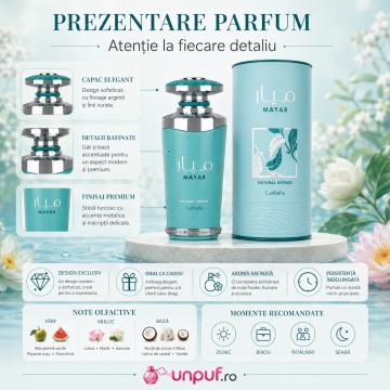 Parfum Arabesc Lattafa Mayar Natural Intense EDP 100 ml, Damă, Proaspăt Acvatic și Floral Fructat - Img 6