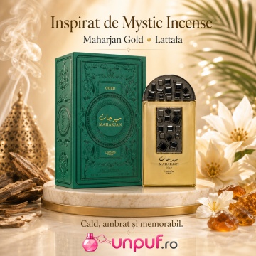 Parfum Arăbesc Maharjan Gold Lattafa Pride EDP 100 ml Damă, Inspirat Mystic Incense, Aromă Orientală cu Lavandă, Piper, Iasomie, Tămâie, Tuberoză, Ambră, Caramel, Cashmeran și Cedru - Img 5