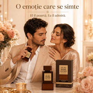 Parfum Arăbesc Milestone Brown Leather EDP 100 ml Unisex, Inspirat Tuscan Leather, Aromă Piele Lemnoasă cu Cardamom, Piper, Șofran, Piele, Lemn Cald, Trandafir, Paciuli, Ambră și Mosc - Img 5