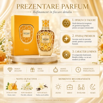 Parfum Arăbesc Nectare Extradose French Avenue 80 ml, Apă de Parfum Unisex, Damă și Bărbat, Inspirat Bravi Thameen, Aromă Aromatic Orientală Luminoasă și Catifelată cu Citrice, Miere, Flori Albe, Tuberoză, Vanilie, Lavandă, Lemn de Cedru, Ambră și Mosc - Img 3