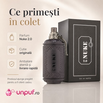 Parfum Arăbesc Nuke 2.0 Fragrance World 100 ml, Apă de Parfum Bărbat, Aromă Oriental Condimentată Explozivă cu Grapefruit, Bergamotă, Piper Roz, Paprika, Scorțișoară, Șofran, Tutun, Ambră, Piele și Vetiver - Img 4