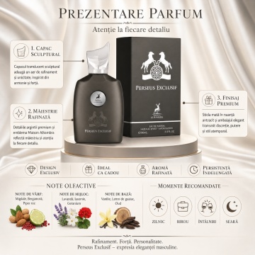Parfum Arăbesc Perseus Exclusif Maison Alhambra EDP 100 ml Bărbat, Inspirat Pegasus Exclusif, Aromă Oriental Lemnoasă cu Bergamotă, Cardamom, Heliotrop, Piper Roz, Migdale Amare, Lavandă, Iasomie, Mușcată, Oud, Ambră, Santal, Guaiac și Vanilie - Img 3