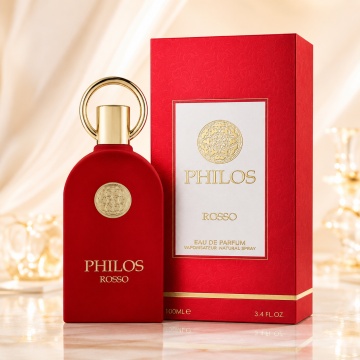 Parfum Arăbesc Philos Rosso Maison Alhambra EDP 100 ml Unisex, Inspirat Baccarat Rouge 540, Aromă Oriental Florală cu Note Verzi, Șofran, Trandafir, Paciuli, Cedru, Mosc și Vanilie