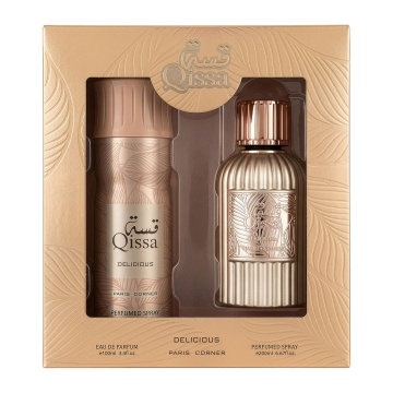 Parfum Arăbesc Qissa Delicious Eau de Parfum 100 ml + Deodorant Spray 200 ml, Paris Corner, Apă de Parfum , Unisex, Damă, Bărbat