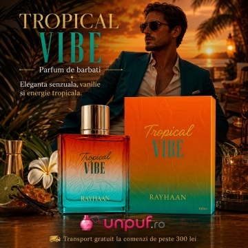 Parfum Arăbesc Rayhaan Tropical Vibe EDP 100 ml pentru Bărbați, Aromă Caldă Tropicală, Vanilată și Ambrată - Img 10