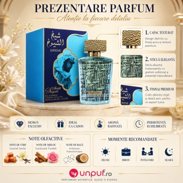 Parfum Arăbesc Sheikh Al Shuyukh Supreme Lattafa 100 ml, Apă de Parfum Bărbat, Aromă Oriental Condimentată cu Scorțișoară, Trandafir, Șofran, Caramel, Paciuli, Ambră, Ambroxan, Note Lemnoase și Vanilie - Img 3