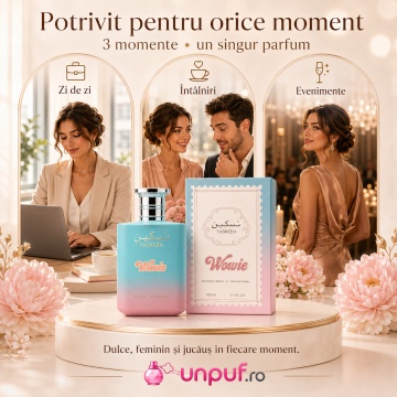 Parfum Arăbesc Taskeen Wowie Paris Corner 100 ml, Apă de Parfum Unisex, Damă și Bărbat, Aromă Fructat Florală, Inspirat Lost in Paris Roja - Img 5