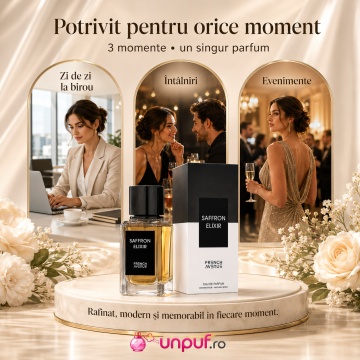 Parfum Arăbesc Unisex Saffron Elixir French Avenue 100 ml, Apă de Parfum, Inspirat de Crystal Saffron Matiere Premiere, Aromă Oriental Ambrată cu Citrice, Iasomie, Șofran, Condimente Fine, Ambră, Accente Metalice, Cedru, Mosc, Rășini, Lemn și Note Balsami - Img 6