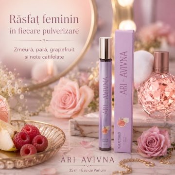 Parfum Ari by Avivna 35 ml, Apă de Parfum Damă, Aromă Dulce Floral Fructată, Format Compact, Note de Zmeură, Pară, Grapefruit, Orhidee Vanilată, Trandafir, Lăcrămioare, Marshmallow, Mosc și Note Lemnoase - Img 6