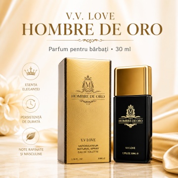 Parfum Bărbat V.V. Love Hombre de Oro Eau de Parfum 30 ml, Inspirat din 1 Million Parfum Rabanne, Aromă Solară, Ambrată și Pieloasă - Img 5