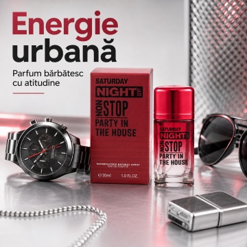 Parfum Bărbat V.V. Love Saturday Night Non Stop Eau de Toilette 30 ml, Inspirat din Carolina Herrera 212 VIP Men, Aromă Fresh, Aromatică și Lemnoasă - Img 2