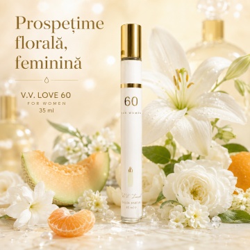 Parfum Damă 60 For Women 35 ml V.V. Love, Inspirat de 360° Perry Ellis, Aromă Floral Proaspătă cu Pepene, Crin, Osmanthus, Mandarină, Trandafir, Mosc, Ambră și Vanilie - Img 2