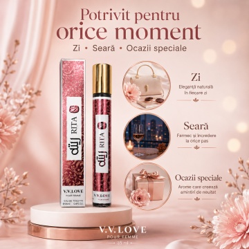 Parfum Damă Arăbesc Rita 35 ml V.V. Love, Apă de Toaletă, Inspirat de Fakhar Rose Lattafa, Aromă Floral Fructată cu Tuberoză, Iasomie, Gardenie, Trandafir, Vanilie, Mosc Alb și Lemn de Santal - Img 6