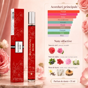 Parfum Damă Blooming Rose Red 35 ml V.V. Love, Apă de Parfum, Inspirat de Trésor Midnight Rose Lancôme, Aromă Floral Fructată cu Zmeură, Trandafir, Coacăze, Piper Roz, Bujor, Iasomie, Vanilie, Mosc și Cedru - Img 3