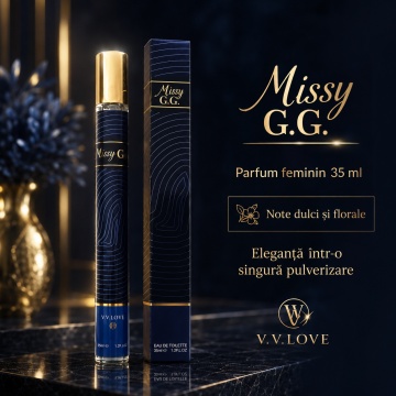 Parfum Damă Missy G.G. 35 ml V.V. Love, Apă de Toaletă, Inspirat de Good Girl Carolina Herrera, Aromă Oriental Floral Gurmandă cu Migdale, Cafea, Bergamotă, Tuberoză, Iasomie, Floare de Portocal, Vanilie, Pralină, Tonka, Cacao, Mosc și Cedru - Img 7