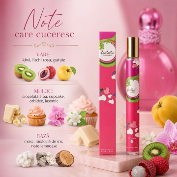 Parfum Fantastic Summer 35 ml, Apă de Parfum Damă, Aromă Dulce Floral Fructată, Format Compact, Note de Kiwi, Litchi Roșu, Gutui, Ciocolată Albă, Cupcake, Orhidee, Iasomie, Mosc și Note Lemnoase - Img 5