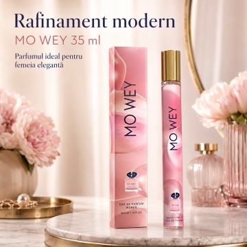 Parfum Mo Wey 35 ml, Apă de Parfum Damă, Aromă Florală Lemnoasă Fresh și Elegantă, Format Compact, Note de Bergamotă, Floare de Portocal, Tuberoză, Iasomie, Vanilie, Mosc Alb și Cedru - Img 7