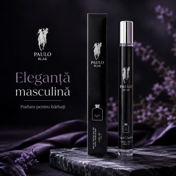 Parfum Paulo Blak 35 ml, Apă de Parfum Bărbat, Aromă Tropical Fructată și Lemnoasă, Format Compact, Note de Mango, Mandarină, Lămâie, Salvie, Pelin, Paciuli, Lemn de Santal și Boabe de Tonka - Img 4