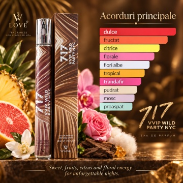 Parfum pentru femei 717 VVIP Wild Party NYC V.V. Love, Apa de Parfum, 35 ml, aroma dulce fructata florala, ananas, grapefruit, orhidee, floare de portocal, trandafir, mosc si note lemnoase - Img 6