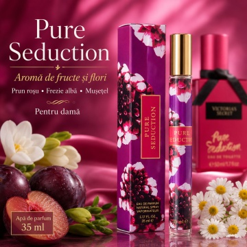 Parfum Pure Seduction 35 ml, Apă de Parfum Damă, Aromă Fructat Florală, Format Compact, Note de Prun Roșu, Frezie Albă și Mușețel, Inspirat din Pure Seduction Victoria’s Secret - Img 7
