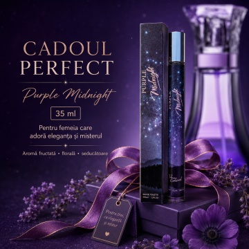 Parfum Purple Midnight 35 ml, Apă de Parfum Damă, Aromă Fructat Florală Misterioasă și Seducătoare, Format Compact, Note de Prună, Carambola, Pitahaya, Orhidee, Floare de Cactus de Noapte, Bujor, Paciuli, Lemn de Santal și Ambră - Img 3