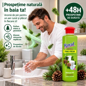 Parfum Superconcentrat WC Royal Air Fresh Pino Fresh, Parfum Ambiental Intens cu Aromă Fresh de Pin, cu Picurător, Fabricat în România, 250 ml - Img 5