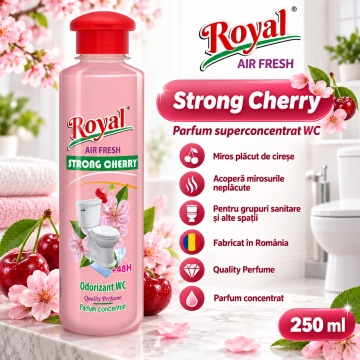 Parfum Superconcentrat WC Royal Air Fresh Strong Cherry, Parfum Ambiental Intens cu Aromă de Cireșe, cu Picurător, Fabricat în România, 250 ml