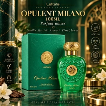 Parfum Unisex Lattafa Opulent Milano 100 ml, Eau de Parfum Aromatic, Floral și Lemnos