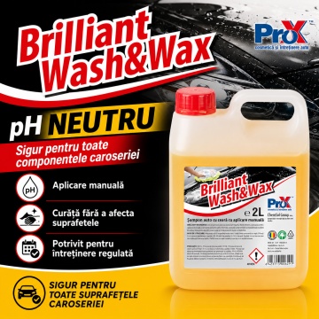 Șampon auto cu ceară PRO X Brilliant Wash&Wax, pH neutru, spumare consistentă, curățare, degresare, ceruire și protecție caroserie, luciu intens, 2 L, 4x Stickere - Img 5
