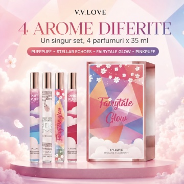 Set 4 Parfumuri Fairytale Glow Collection V.V. Love 35 ml, Puff Puff, Stellar Echoes, Fairytale Glow, Pink Puff, set cadou, pentru Femei - Img 2