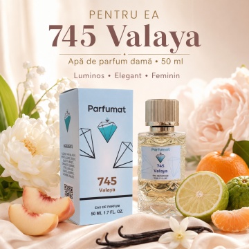 Set Apa de parfum Parfumat 745 Valaya, Dama, 50 ml si Gentuta cosmetice - Img 3