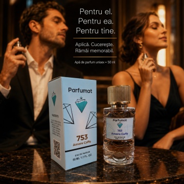 Set Apa de parfum Parfumat 753 Arome Caffe, Unisex, 50 ml si Gentuta cosmetice - Img 4