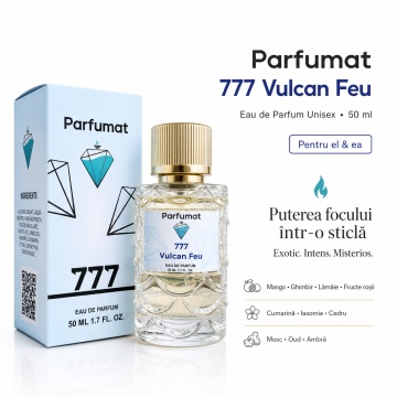 Set Apa de parfum Parfumat 777 Vulcan Feu, Unisex, 50 ml si Gentuta cosmetice - Img 3