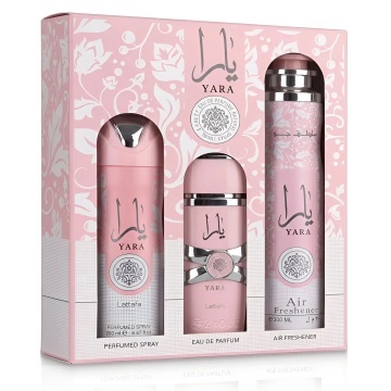 Set cadou Lattafa Yara, EDP 100 ml + Spray 200 ml + Odorizant 300 ml