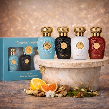 Set parfumuri arăbești unisex Lattafa Opulent Collection, 4 × 25 ml EDP, Opulent Dubai, Oud, Musk și Red, cu gentuță cadou - Img 5