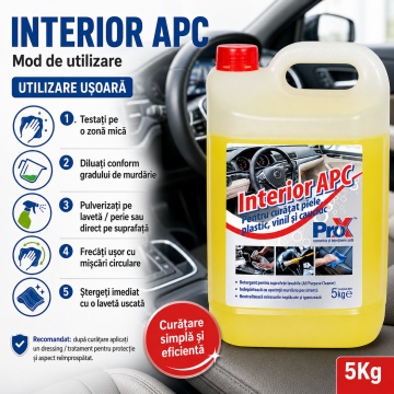 Soluție concentrată pentru curățat interior auto Interior APC PRO X, piele, plastic, vinil, cauciuc și suprafețe vopsite, efect mat, miros plăcut, detailing auto. 5 L, 4x Stickere - Img 5