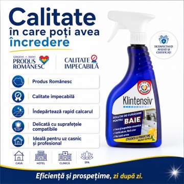 Soluție curățare baie Klintensiv, anticalcar, îndepărtează urme de apă și murdărie, protecție împotriva redepunerilor, pentru gresie, faianță, ceramică, cabine duș, baterii sanitare, 500 ml, 4x Stickere - Img 6